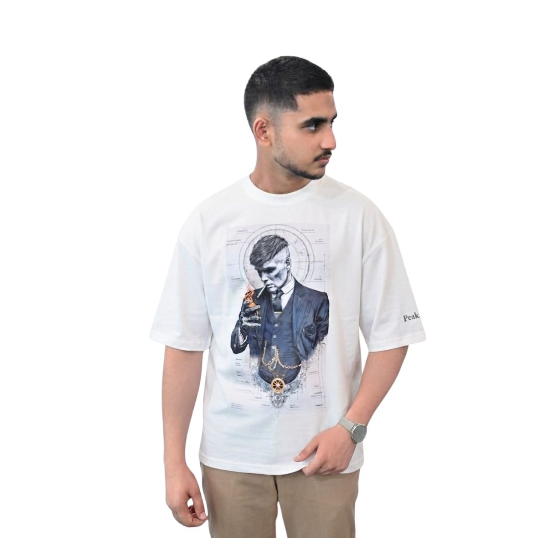 Peaky Blinders Thomas Shelby Oversized Graphic T-Shirt – White | Front & Back Print