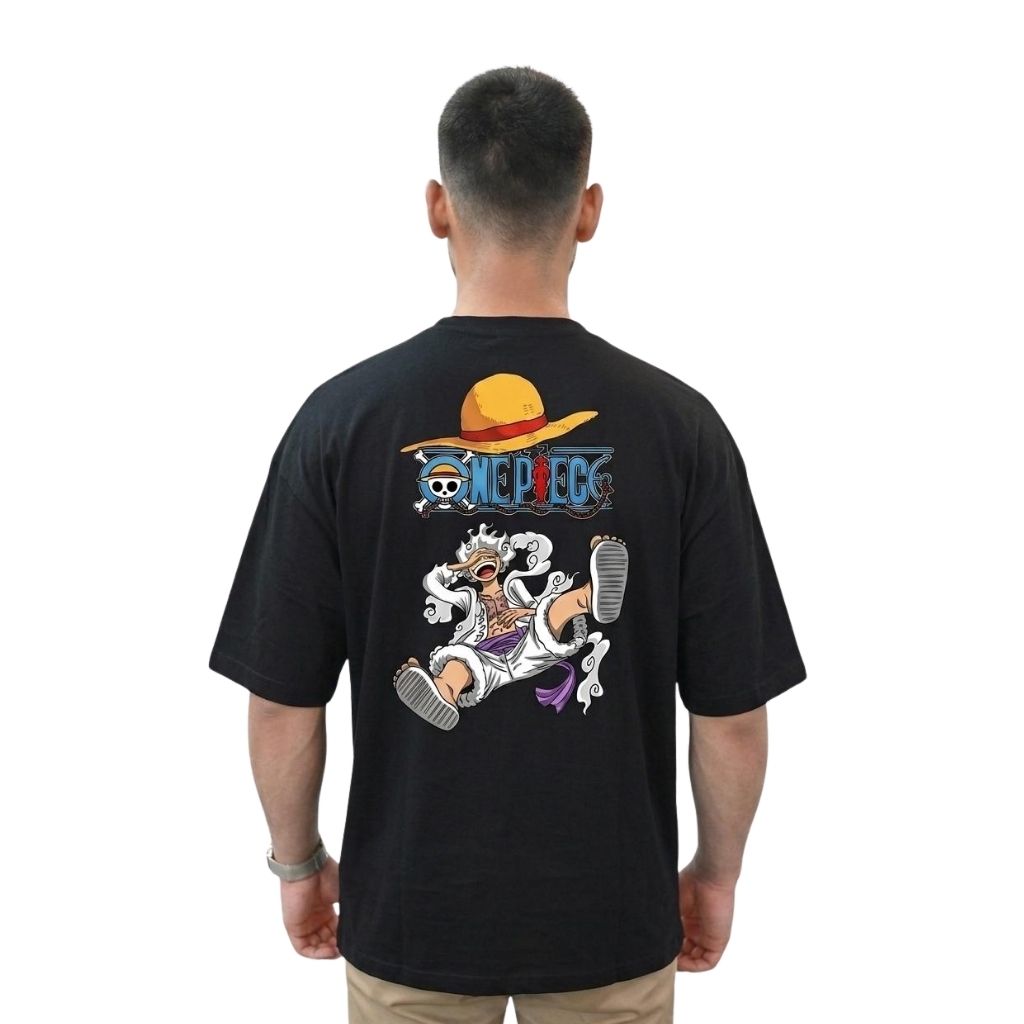 One Piece Gear 5 Luffy Oversized Black T-Shirt – Front & Back Graphic