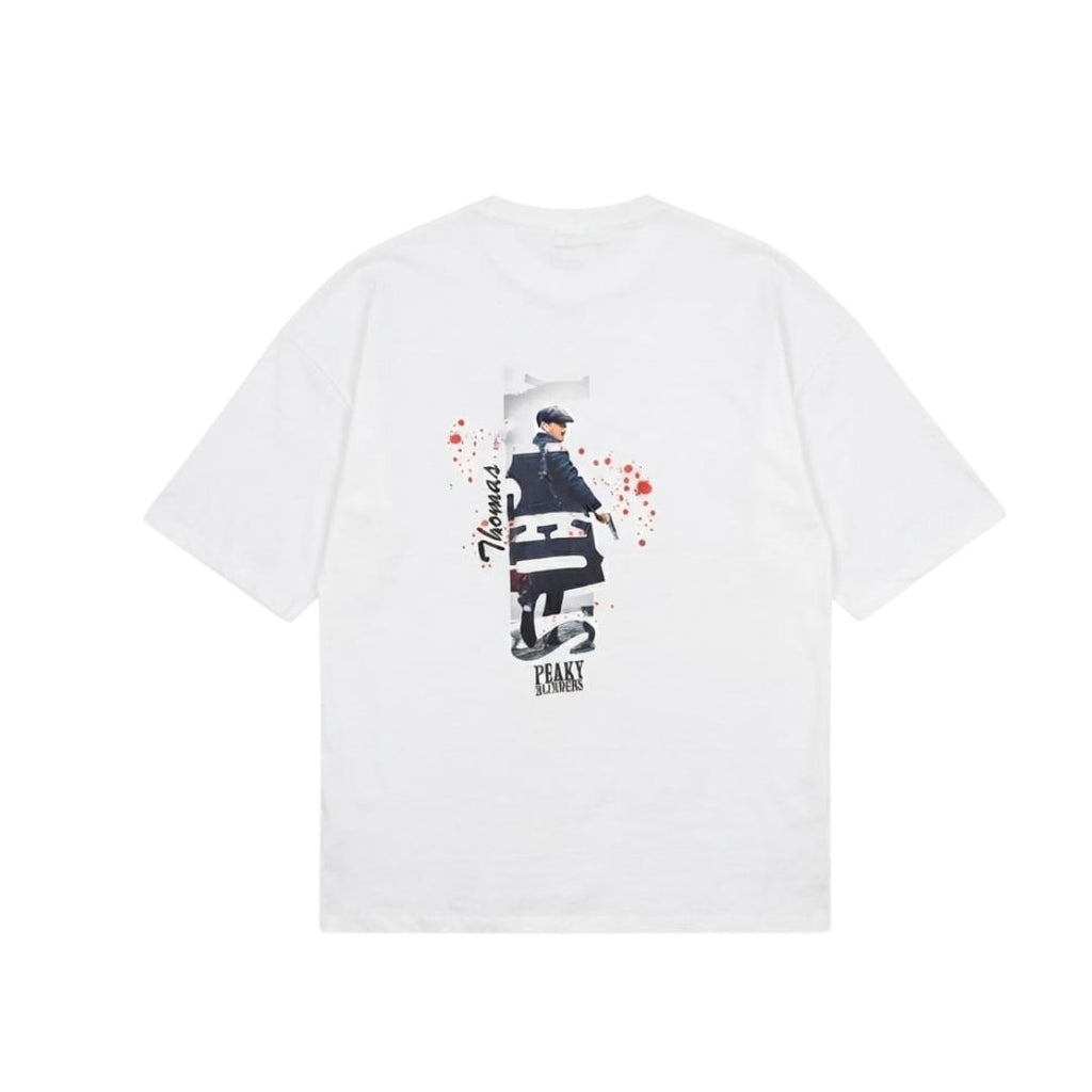 Peaky Blinders Thomas Shelby Oversized Graphic T-Shirt – White | Front & Back Print