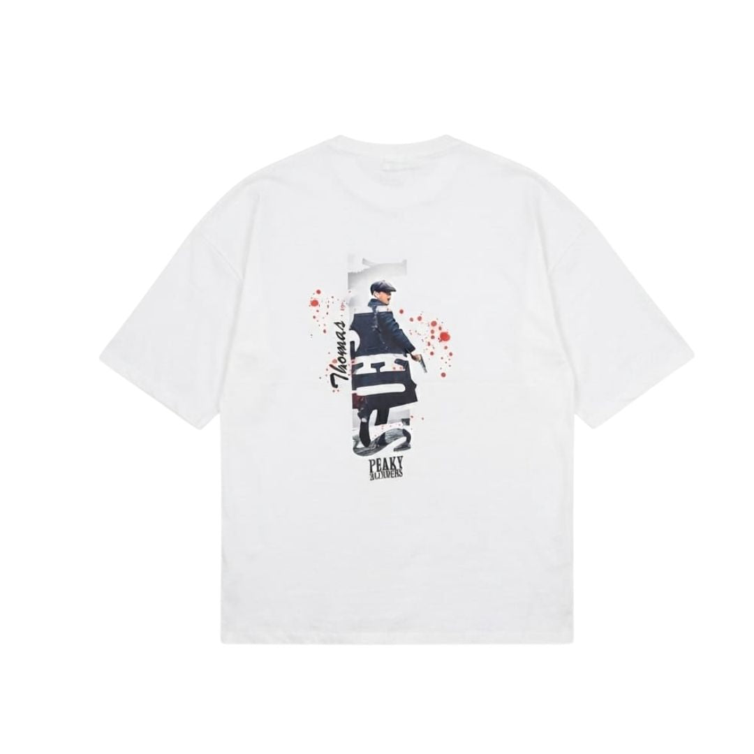 Peaky Blinders Thomas Shelby Oversized Graphic T-Shirt – White | Front & Back Print