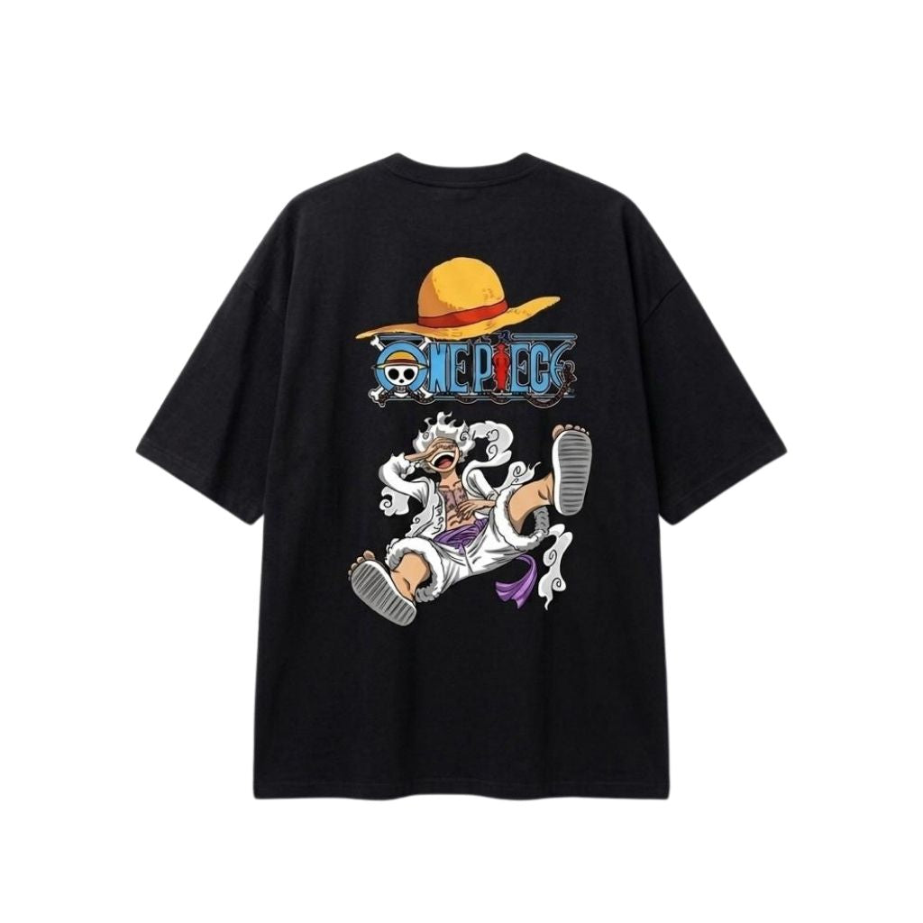 One Piece Gear 5 Luffy Oversized Black T-Shirt – Front & Back Graphic