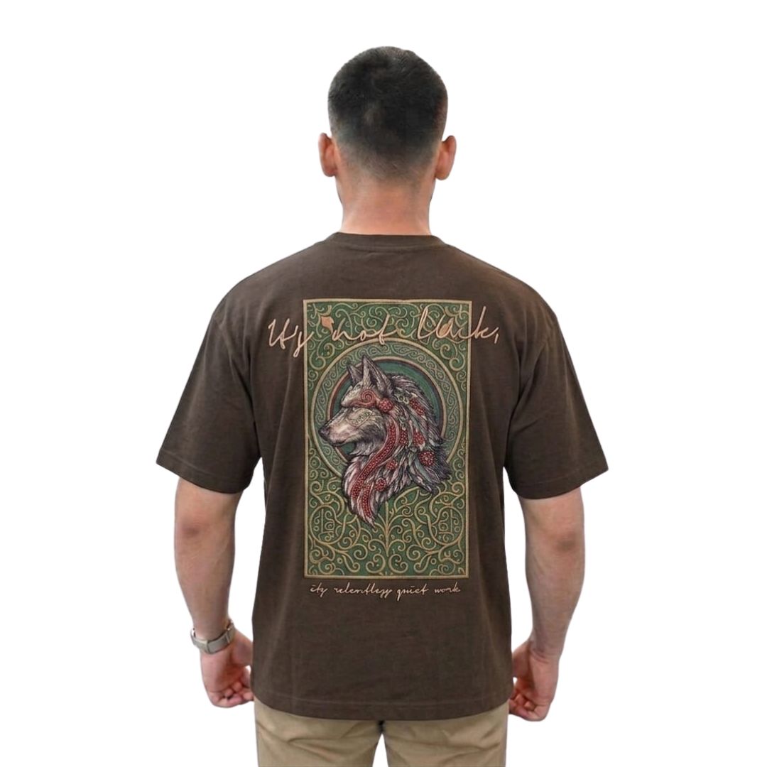 Wolf Spirit Graphic Oversized T-Shirt – Brown Premium Cotton Back Print Tee
