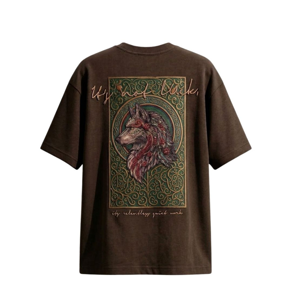 Wolf Spirit Graphic Oversized T-Shirt – Brown Premium Cotton Back Print Tee