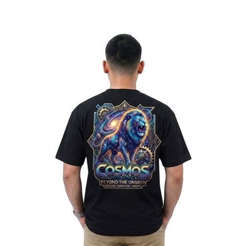 Cosmos Lion Graphic Oversized T-Shirt – Black Premium Cotton Tee for Men