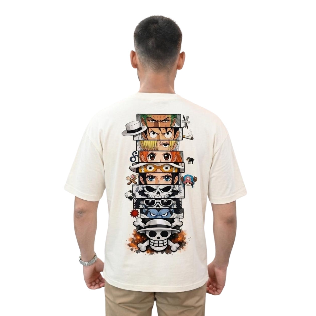 One Piece Anime Oversized Graphic T-Shirt – Front & Back Print White Tee