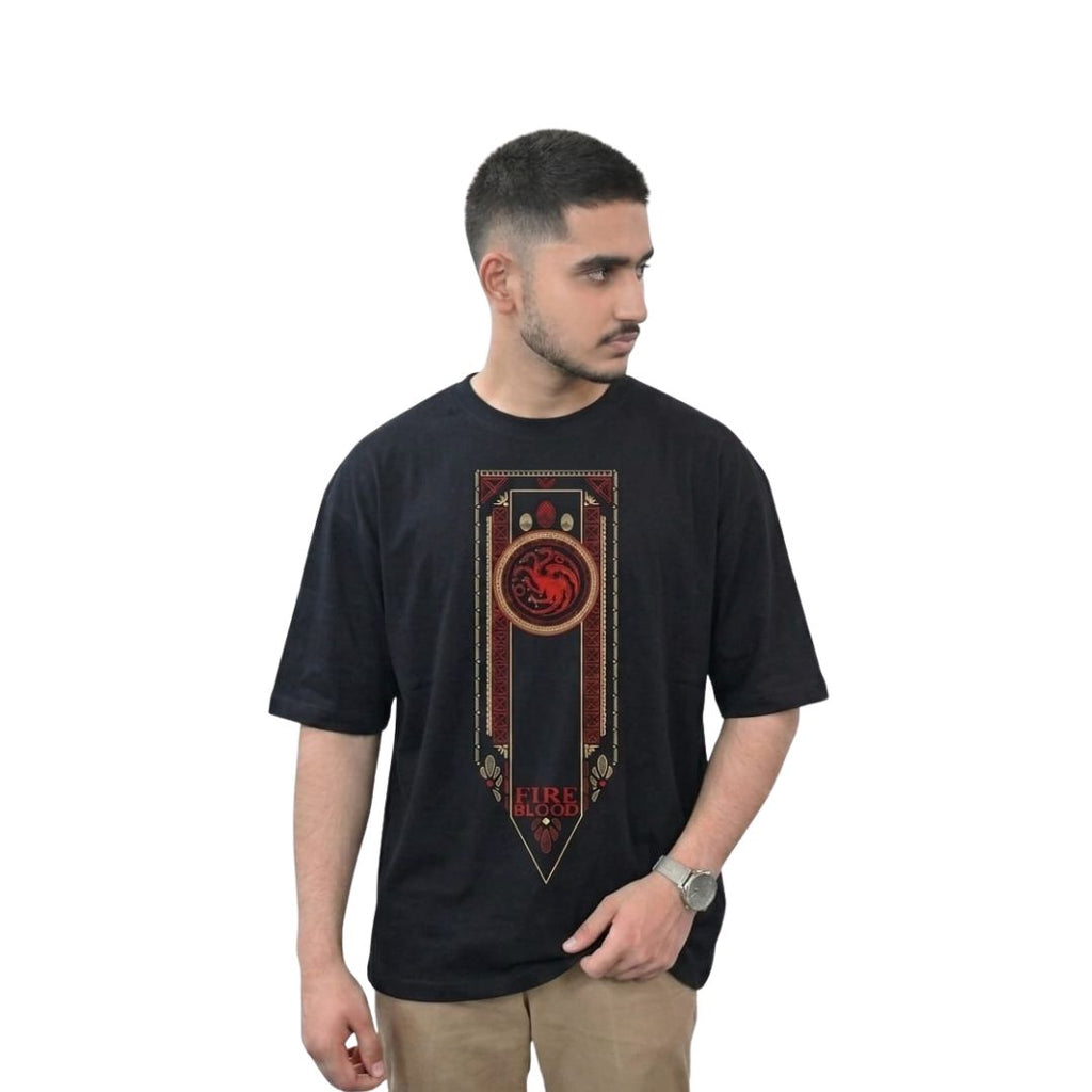 Fire & Blood Dragon Graphic Oversized T-Shirt – Black Premium Cotton Front & Back Print Tee