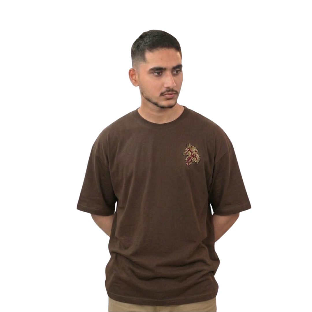 Wolf Spirit Graphic Oversized T-Shirt – Brown Premium Cotton Back Print Tee
