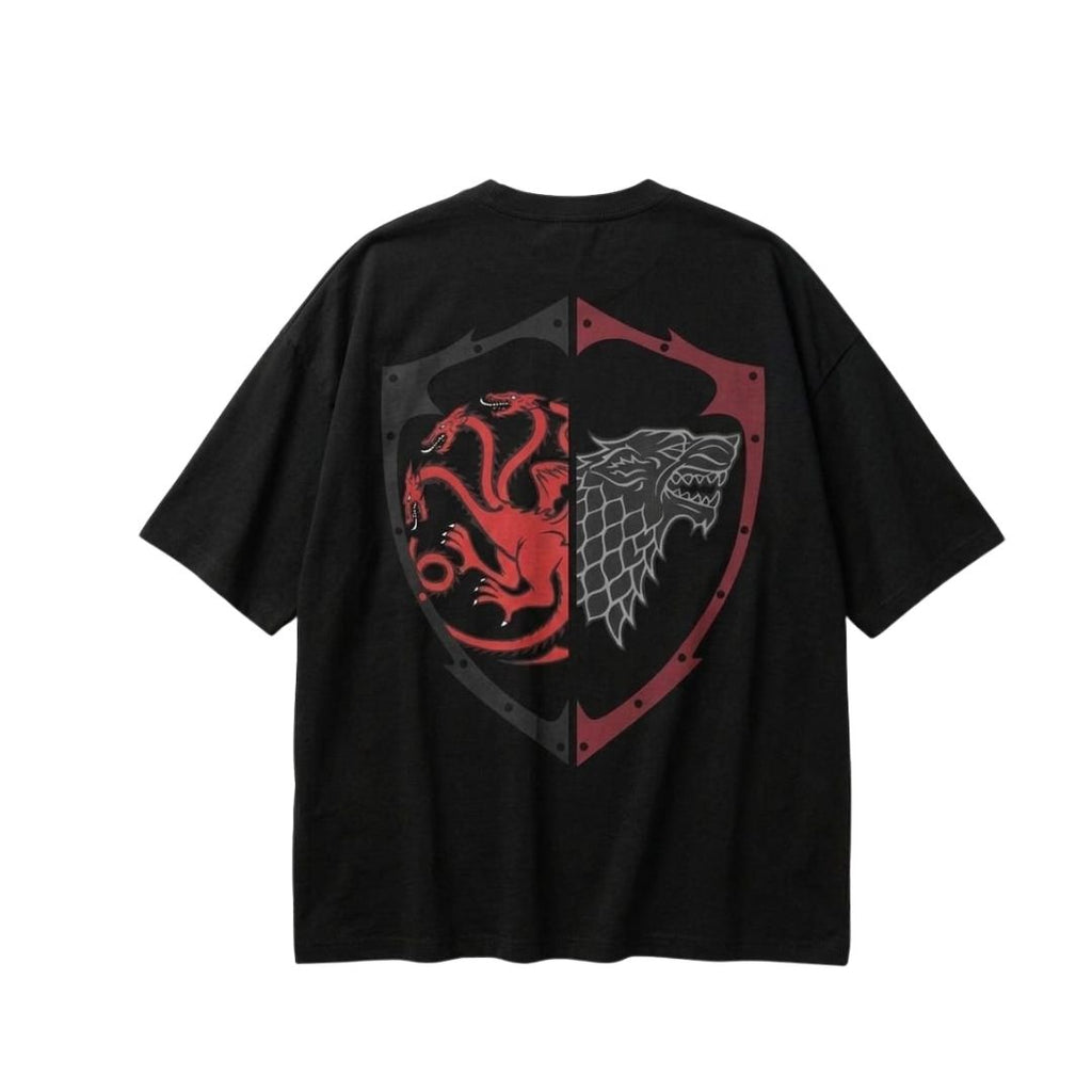 Fire & Blood Dragon Graphic Oversized T-Shirt – Black Premium Cotton Front & Back Print Tee