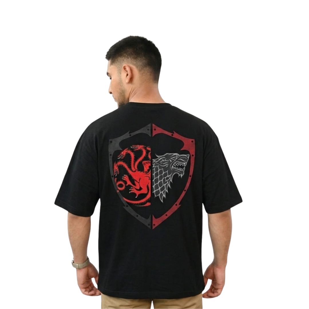 Fire & Blood Dragon Graphic Oversized T-Shirt – Black Premium Cotton Front & Back Print Tee