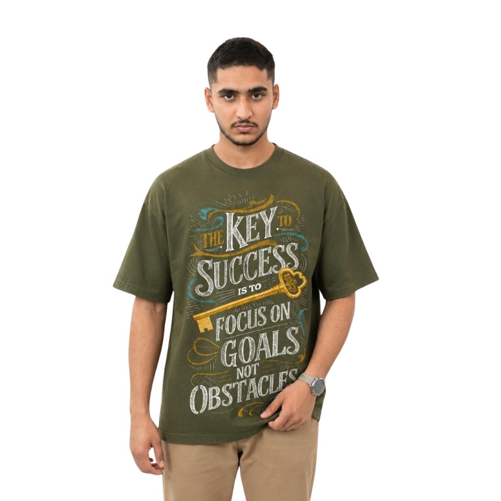 The Key to Success Oversized Graphic T-Shirt – Olive Green Tee