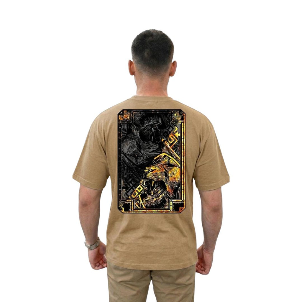 True King Lion Graphic Oversized T-Shirt – Khaki Premium Cotton Front & Back Print Tee