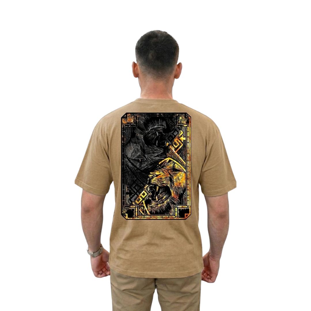 True King Lion Graphic Oversized T-Shirt – Khaki Premium Cotton Front & Back Print Tee