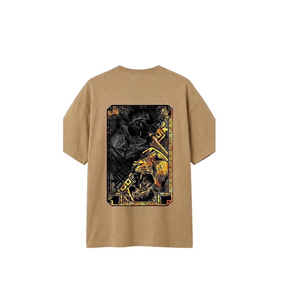 True King Lion Graphic Oversized T-Shirt – Khaki Premium Cotton Front & Back Print Tee