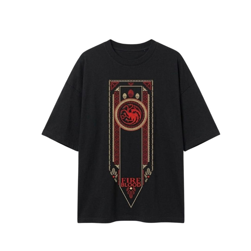 Fire & Blood Dragon Graphic Oversized T-Shirt – Black Premium Cotton Front & Back Print Tee
