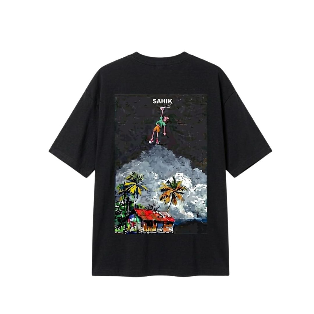 SAHIK Oversized Graphic T-Shirt – Black Heavyweight Cotton Tee | Back Print Streetwear