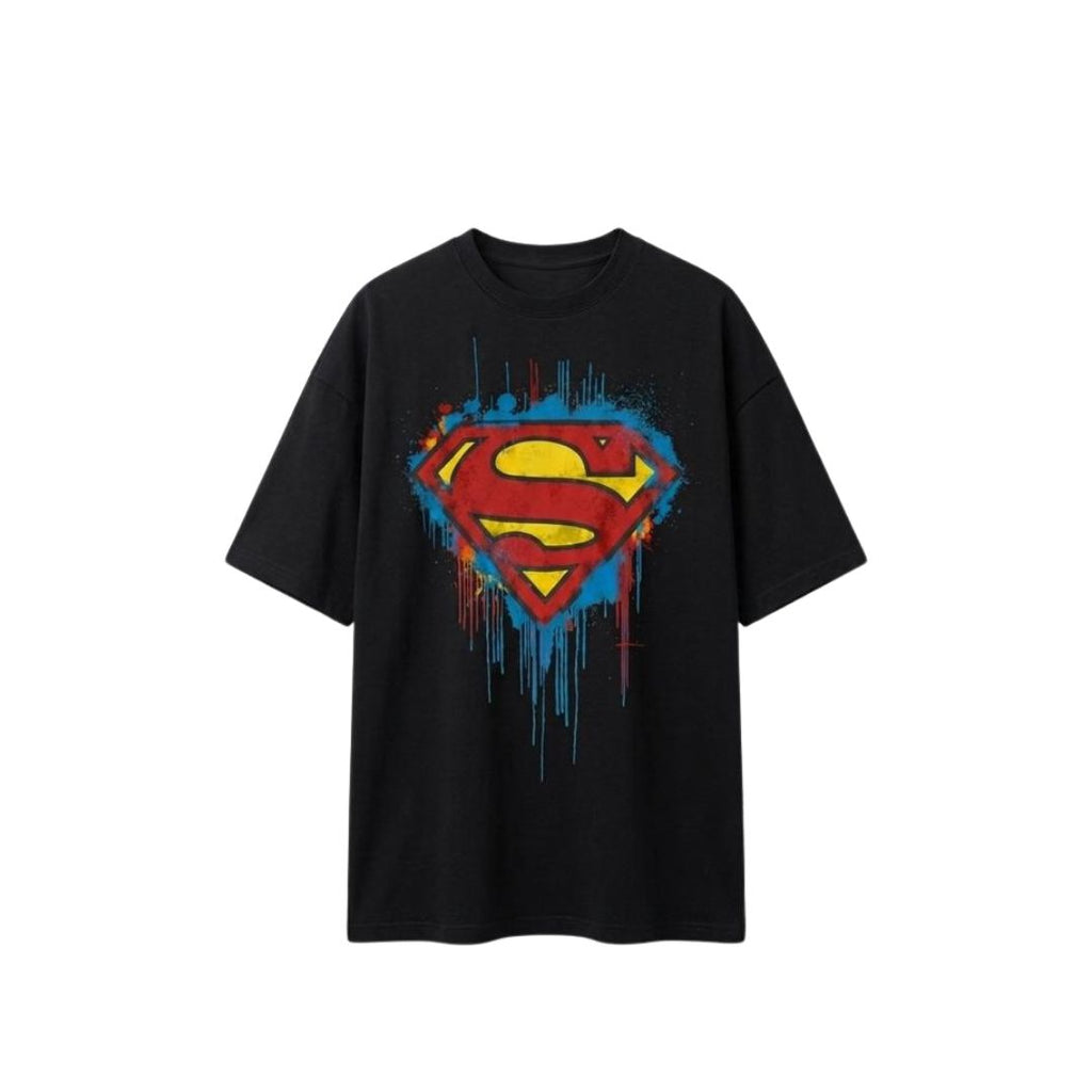Superman Graphic Oversized T-Shirt – Black Premium Cotton Superhero Back Print Tee