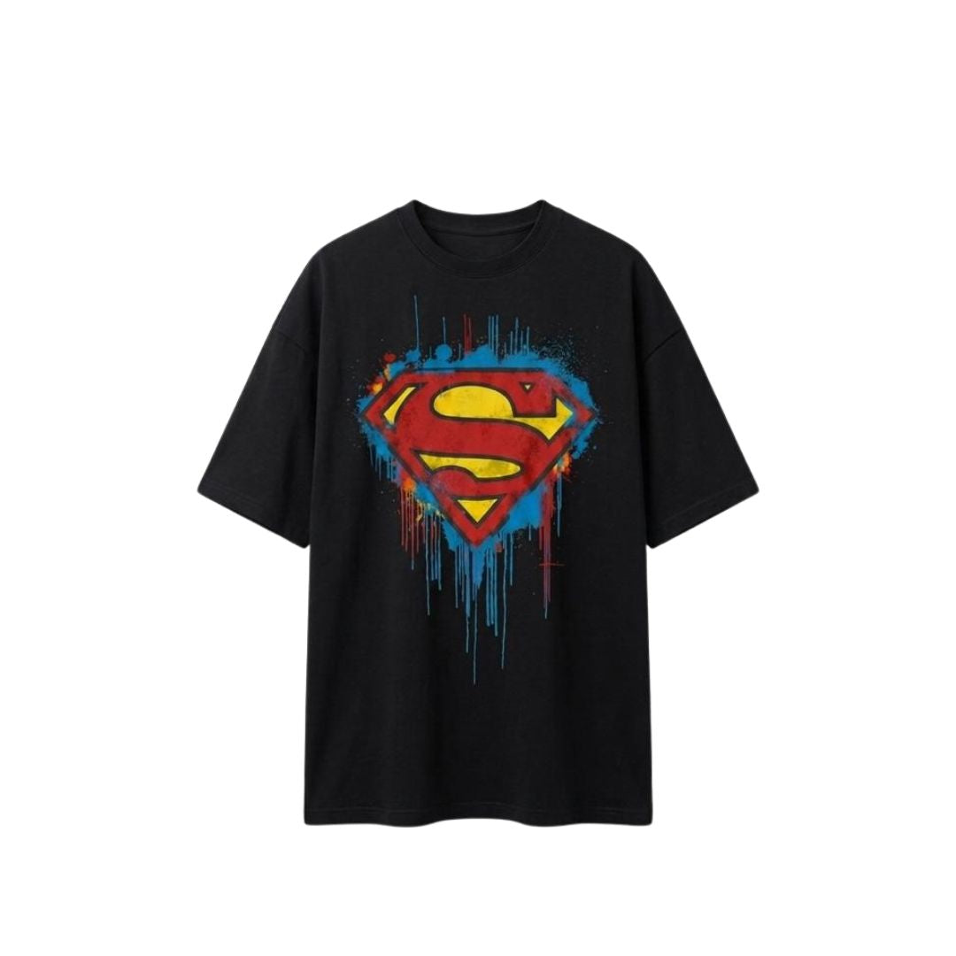 Superman Graphic Oversized T-Shirt – Black Premium Cotton Superhero Back Print Tee