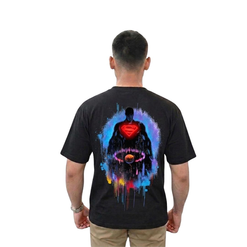 Superman Graphic Oversized T-Shirt – Black Premium Cotton Superhero Back Print Tee