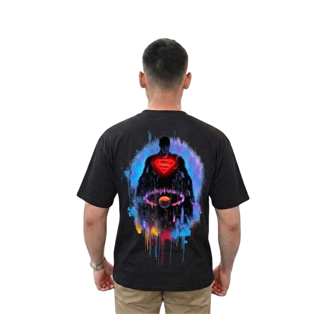 Superman Graphic Oversized T-Shirt – Black Premium Cotton Superhero Back Print Tee