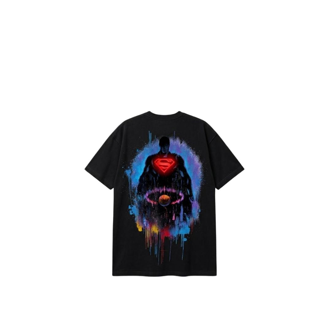 Superman Graphic Oversized T-Shirt – Black Premium Cotton Superhero Back Print Tee
