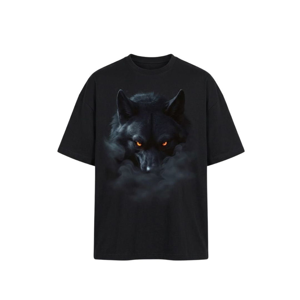 Midnight Wolf Graphic Oversized T-Shirt – Black Premium Cotton Graphic Tee