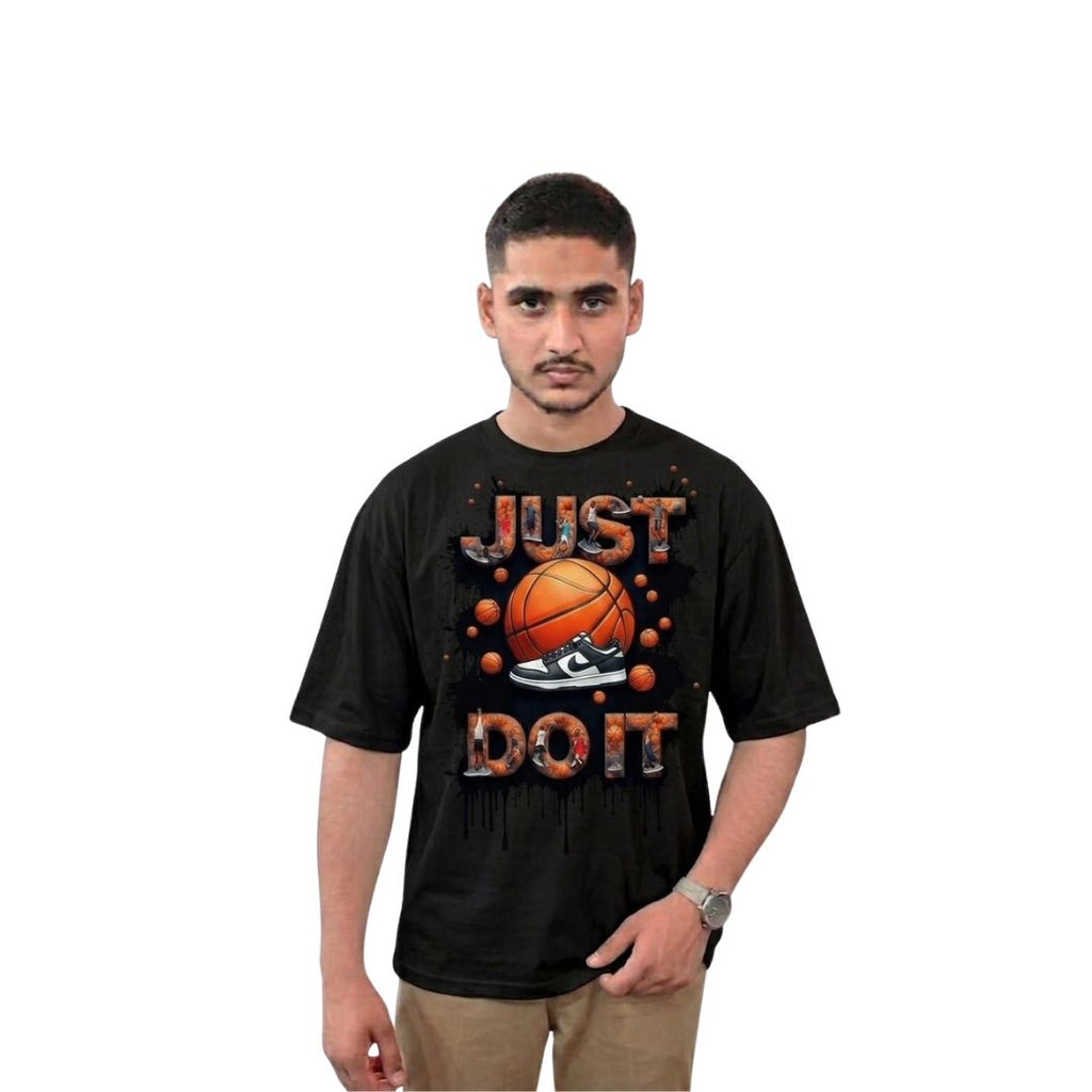 ust Do It Basketball Graphic Oversized T-Shirt – Black Premium Cotton Front & Back Print Tee