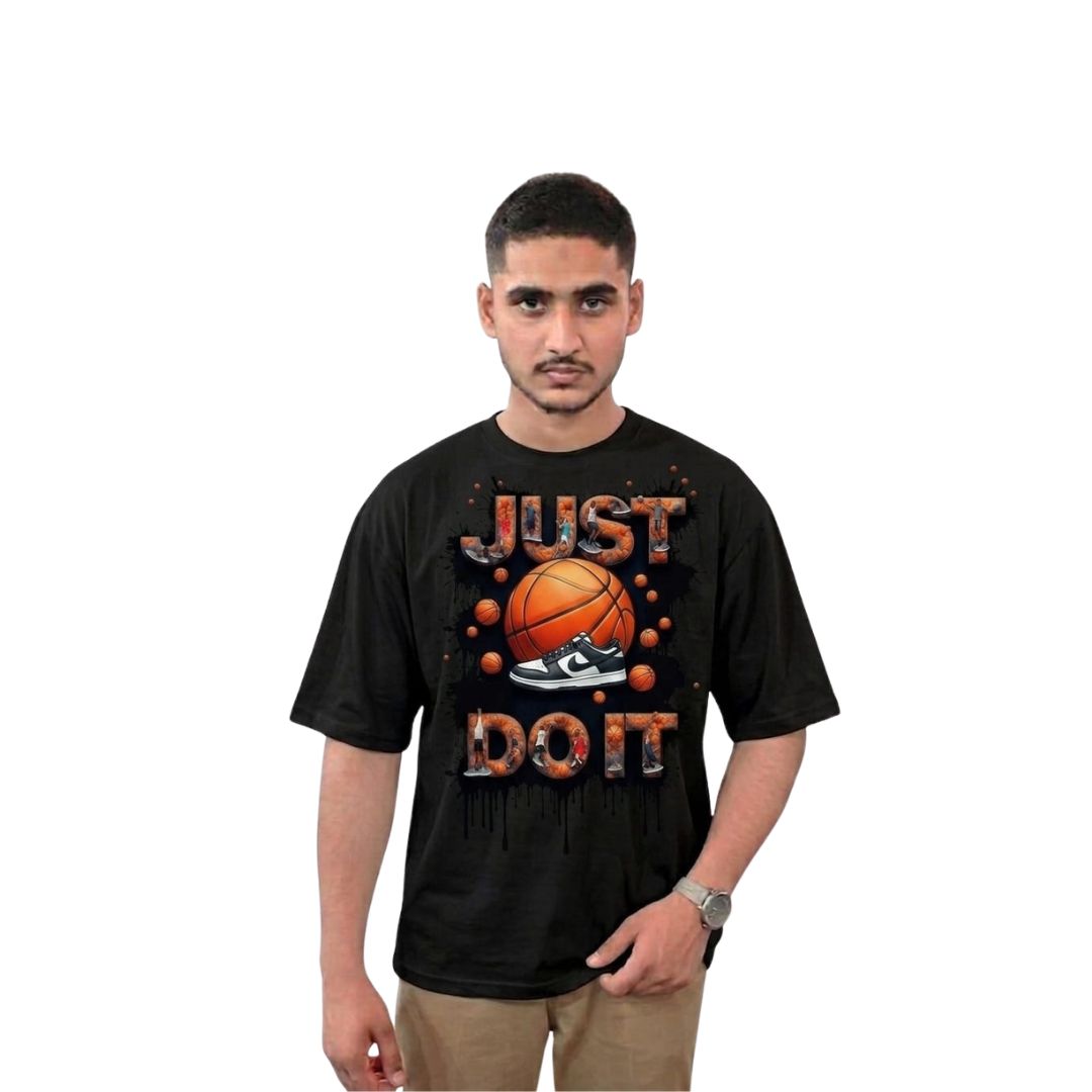 ust Do It Basketball Graphic Oversized T-Shirt – Black Premium Cotton Front & Back Print Tee
