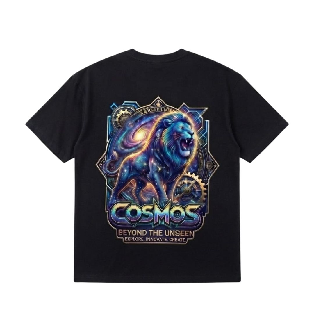 Cosmos Lion Graphic Oversized T-Shirt – Black Premium Cotton Tee for Men
