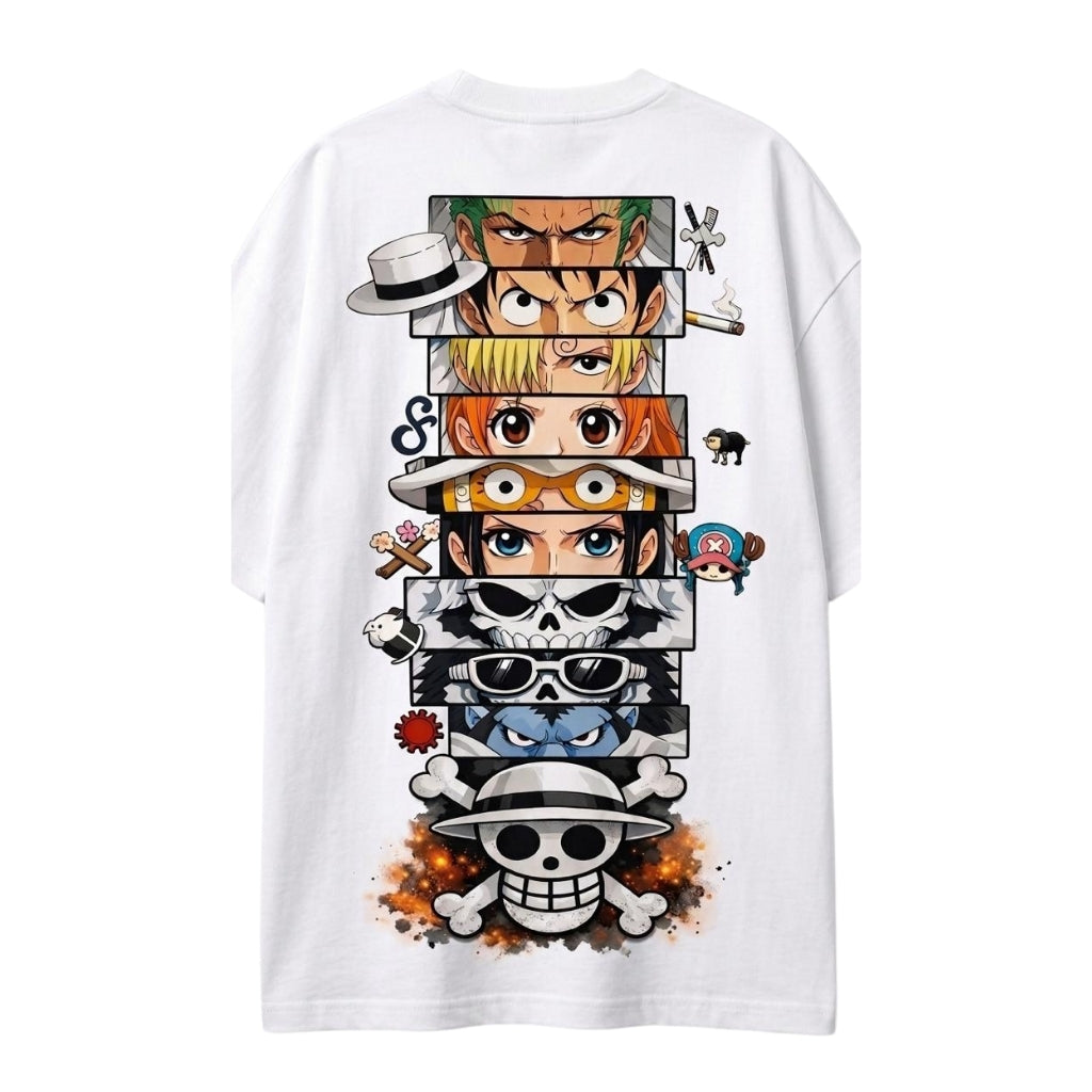 One Piece Anime Oversized Graphic T-Shirt – Front & Back Print White Tee