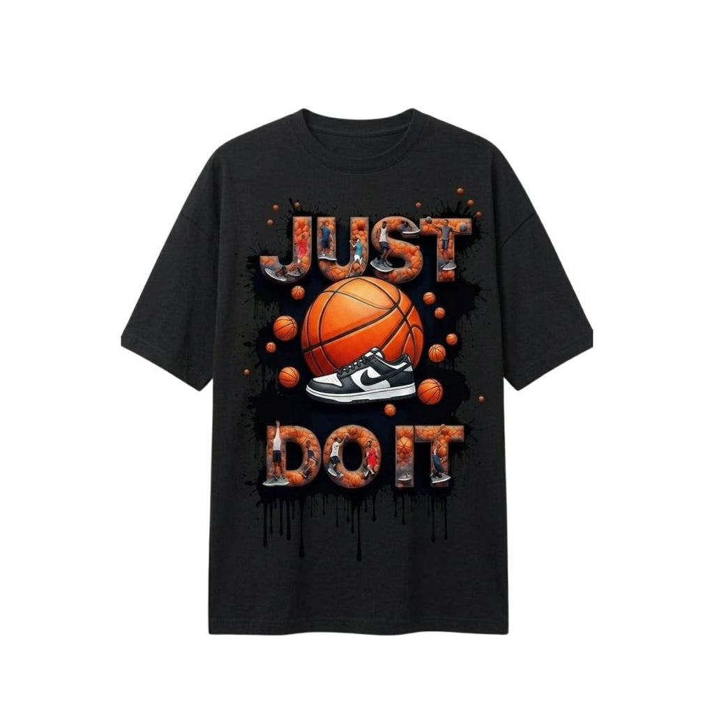 ust Do It Basketball Graphic Oversized T-Shirt – Black Premium Cotton Front & Back Print Tee