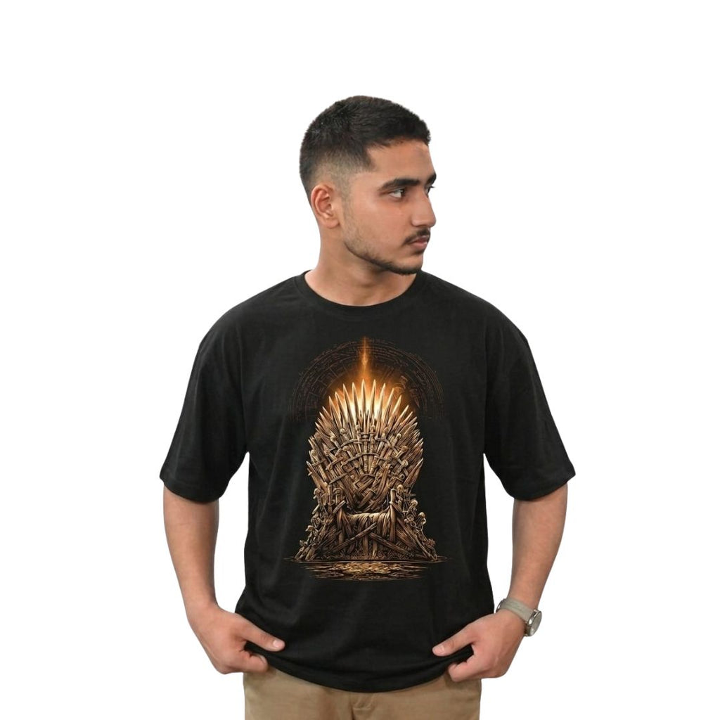 Game of Thrones Iron Throne Oversized T-Shirt – Black Premium Cotton Front & Back Print Tee