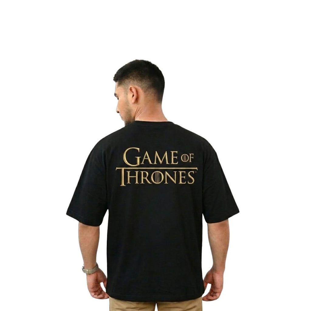 Game of Thrones Iron Throne Oversized T-Shirt – Black Premium Cotton Front & Back Print Tee