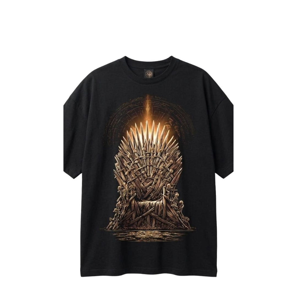 Game of Thrones Iron Throne Oversized T-Shirt – Black Premium Cotton Front & Back Print Tee