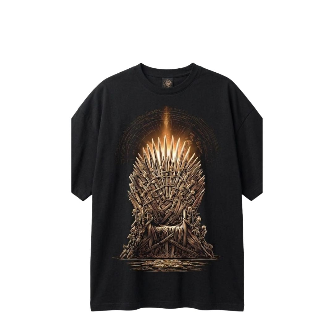 Game of Thrones Iron Throne Oversized T-Shirt – Black Premium Cotton Front & Back Print Tee