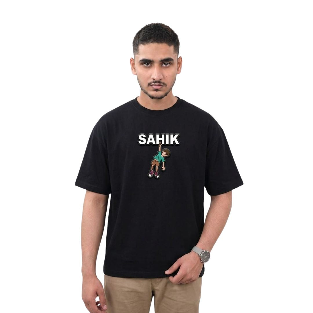 SAHIK Oversized Graphic T-Shirt – Black Heavyweight Cotton Tee | Back Print Streetwear