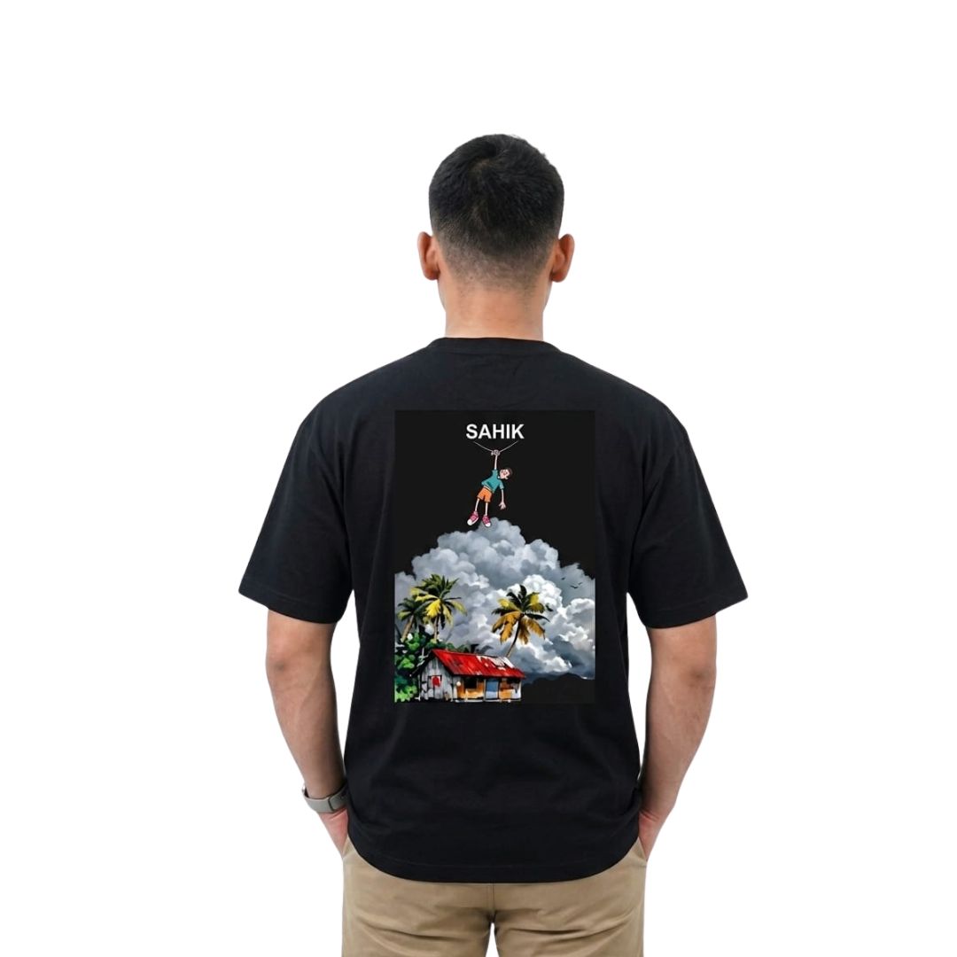 SAHIK Oversized Graphic T-Shirt – Black Heavyweight Cotton Tee | Back Print Streetwear