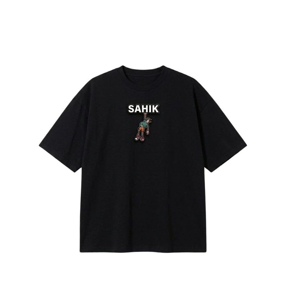 SAHIK Oversized Graphic T-Shirt – Black Heavyweight Cotton Tee | Back Print Streetwear