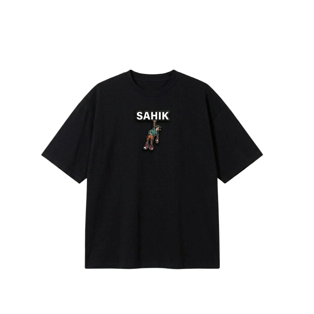 SAHIK Oversized Graphic T-Shirt – Black Heavyweight Cotton Tee | Back Print Streetwear