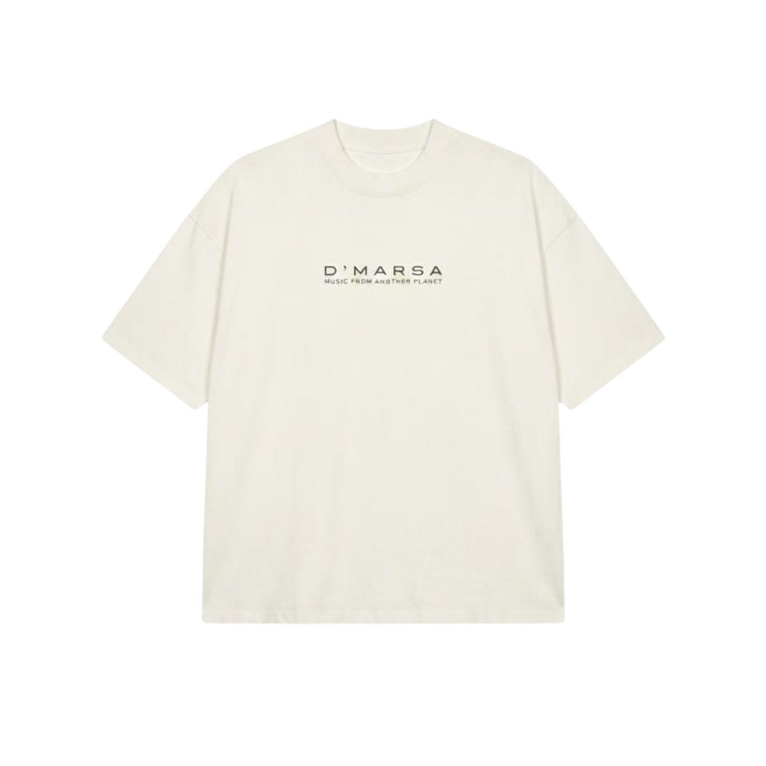 D'MARSA Oversized Off-White Graphic T-Shirt – Music From Another Planet Back Print