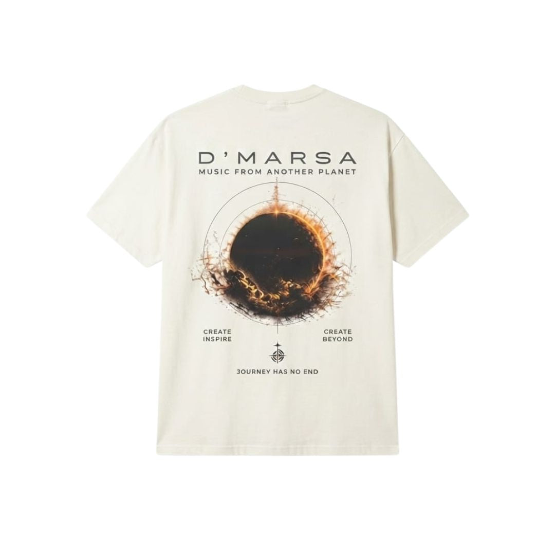 D'MARSA Oversized Off-White Graphic T-Shirt – Music From Another Planet Back Print