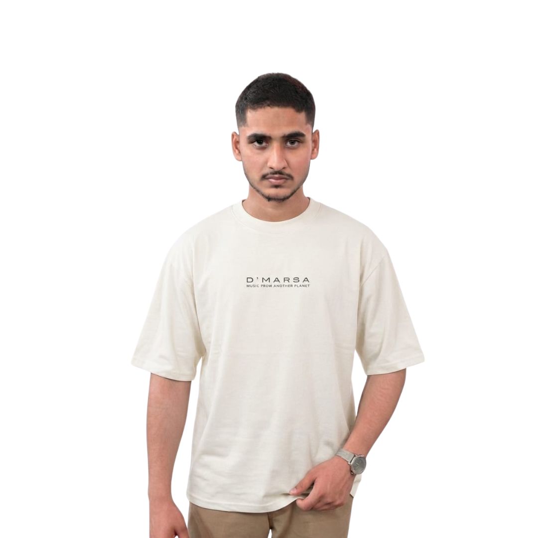 D'MARSA Oversized Off-White Graphic T-Shirt – Music From Another Planet Back Print
