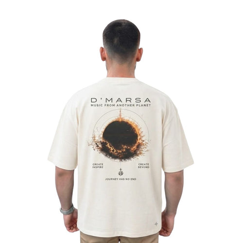 D'MARSA Oversized Off-White Graphic T-Shirt – Music From Another Planet Back Print