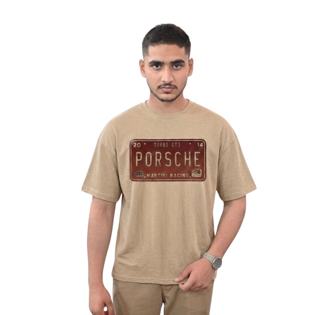 Vintage Porsche Racing Graphic Oversized T-Shirt – Beige