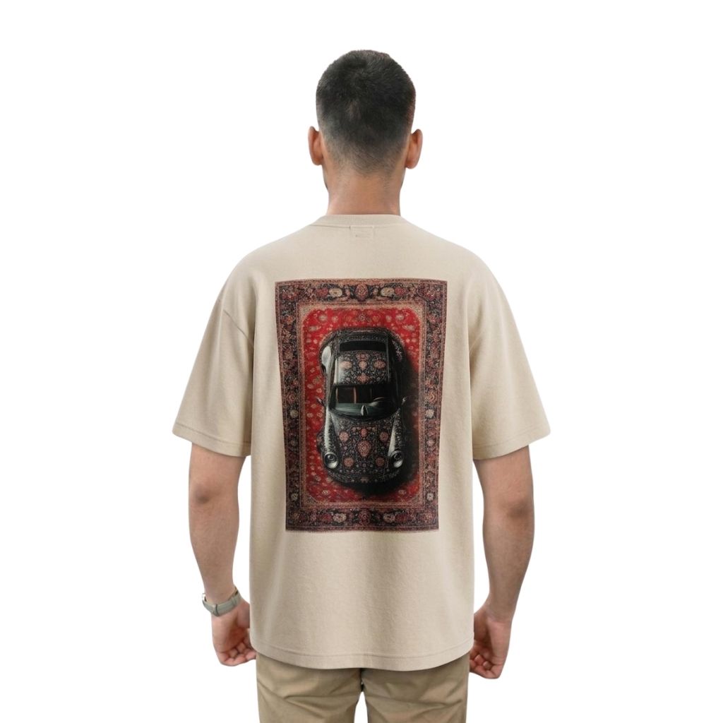 Vintage Porsche Racing Graphic Oversized T-Shirt – Beige