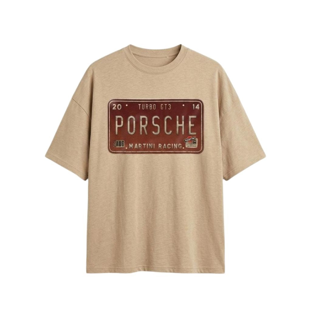 Vintage Porsche Racing Graphic Oversized T-Shirt – Beige
