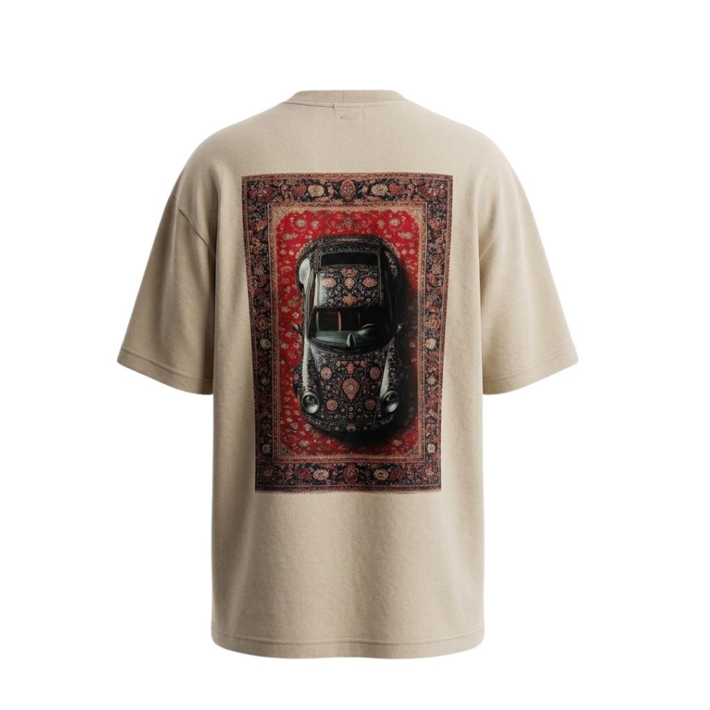 Vintage Porsche Racing Graphic Oversized T-Shirt – Beige