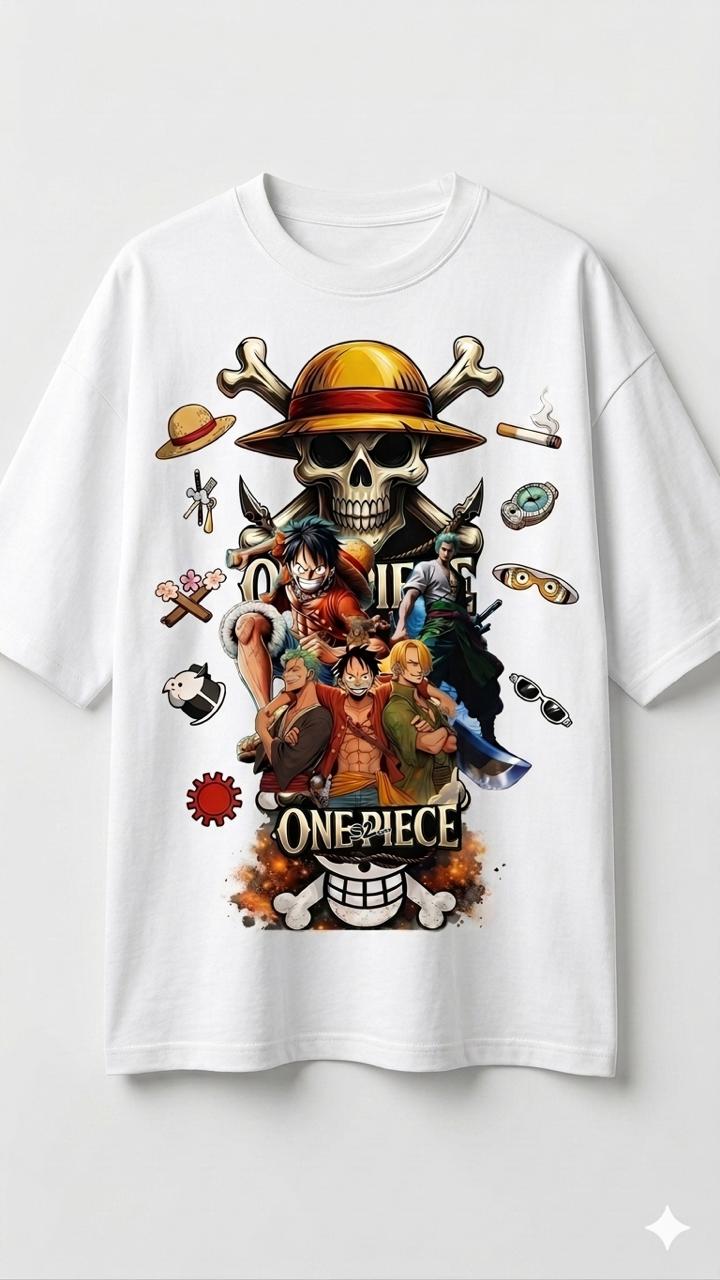 One Piece Anime Oversized Graphic T-Shirt – Front & Back Print White Tee
